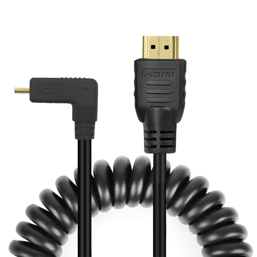 Copeak High Speed HDMI to Micro HDMI Cable Coiled Right Angle Micro HDMI to Full HDMI Male Cable 19.7""/50cm High Speed Support 1080p Ethernet & Audio Return