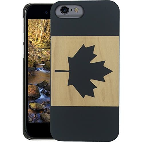 Wood iPhone Case - iPhone 6s Plus/iPhone 6 Plus Case - WDPKR Wooden Phone Cover - Unique High Contrast Black Painted Wood Bumper Accessory for Apple iPhone 6s Plus / 6 Plus (Canadian Flag)