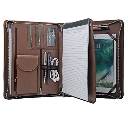 iCarryAll Crazy-Horse Leather iPad Padfolio, Multi-Function Business Binder/case,Document Organizer Holder for iPad Pro 9.7, 13.0x13.0x10.2 in. (CP150392-IP97-BN)