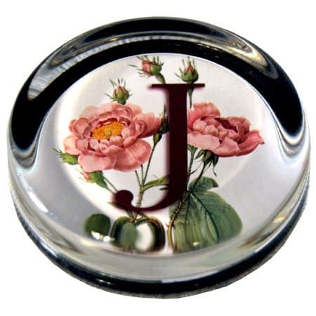 “J” - Small Round Glass Paperweight