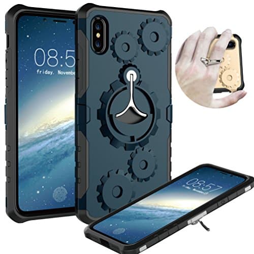 iPhone X Case Built-in Kickstand Ring Holder, Heavy Duty Dual Layer Case [Military Grade Drop Tested] Full body Protection Shock Absorb Bumper Corner for iPhone X 2017 Release(Deep-Blue)