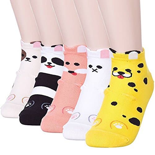 Women's Crew Socks 3-6 Pack by Happytree, Fun Cool Cats Dogs Cartoon Sweet Animal Design Good for Gift Idea One Size Fits All (DotDot 4)