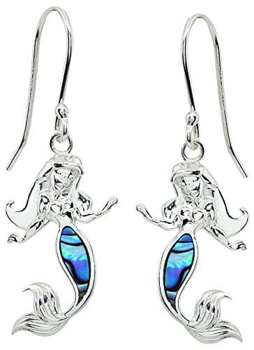 Beach Chic Boxed Abalone Mermaid Dangle Earrings Silver tone