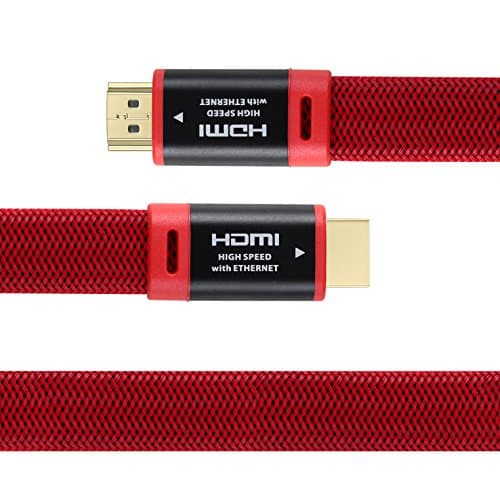 YASON Series - Flat HDMI Cable with Ethernet (6 FT/1.8M) - Supports 3D &amp; Audio Return Channel [Latest Version] , aluminum casing, Red braid , Cable Tie
