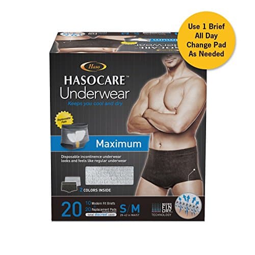 HASOCARE Breathable Incontinence Underwear For Men, Maximum Absorbency, Samll/Medium, 10 Disposable Briefs + 20 Replacement Pads