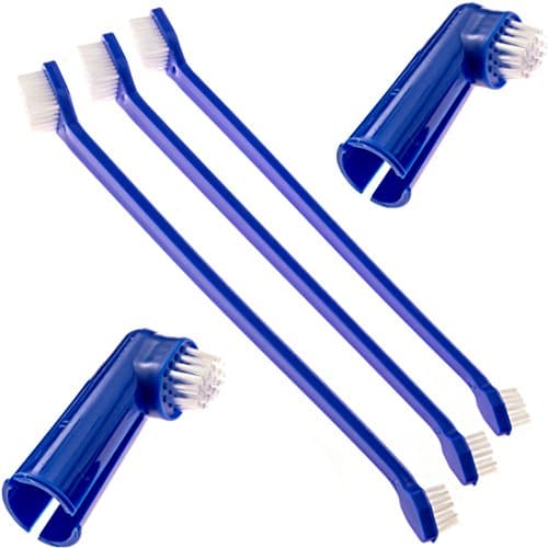 Dog and Cat Toothbrush Set - 3 Tooth Brushes Plus 2 Finger Pet Brushes, Set of 5
