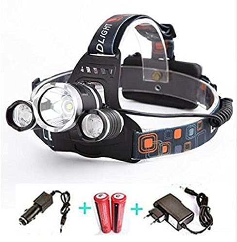 LED Headlights Cree 3xT6 Headlamp Waterproof Head Flashlight 4 Dimming Mode 6000 Lumen 300 Meters Lighting Rechargeable Bettery with Car charger and Wall Charger for Riding Running Camping and Fishing