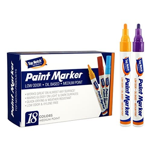 18 VIBRANT COLORS | Medium Point Tip Oil Based Paint Pen Markers | LOW ODOR PERMANENT INK | Works great on almost any surface | Arts &amp; Crafts/Industrial | TOP NOTCH PRODUCTS