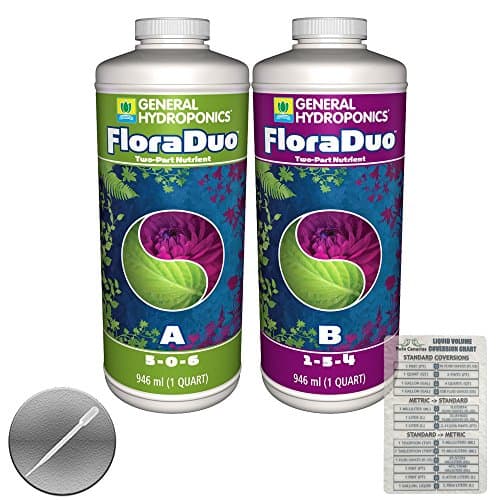 GENERAL HYDROPONICS FLORA DUO A & B BUNDLE + Twin Canaries Chart & PIPETTE - 1 Quart Each