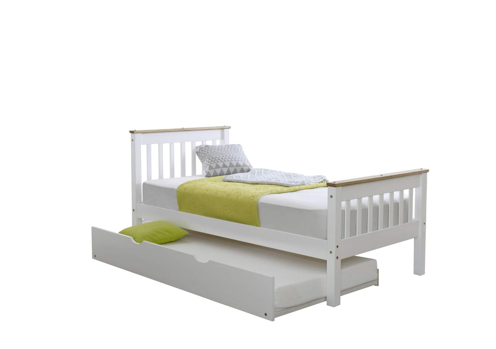 MISSION TM 3FT Single Devon Bed in White Brazilian Pine and White Trundle Bed