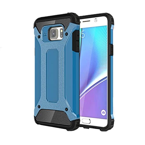 Samsung Galaxy Note 5 Rubber Plastic [Hybrid Dual Layer] [Shock Absorbing] Shell [Impact Defender] ShockProof SPF Case Cover - Blue