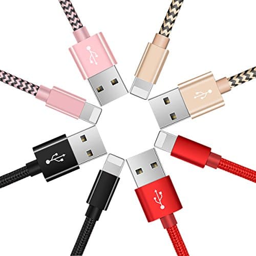 no!no! Charger Cable for iPhone, 4-Pack 6FT 5FT 5FT 5FTNylon Charging Cable for iPhone X/8/7/7 Plus/6/6S iPad iPod, Cord for iPhone (Rose Gold Black Red)