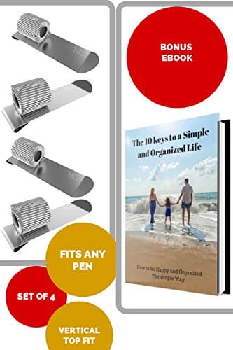 Pen Loop Holder Clips - 4 Pack Metal Top Clips for Clipboard, Planner, Calendar, Sketchbooks &amp; Journals like Leuchtturm, Rhodia, Levenger Circa Bonus: Ebook Fit Any Size Pen