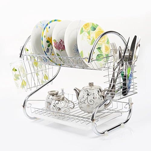2 Tiers Kitchen Dish Cup Drying Rack Holder Organizer Drainer Dryer Tray Cutlery