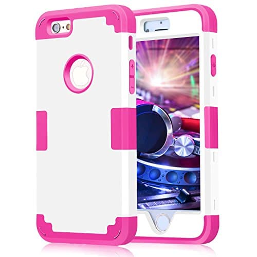 iPhone 6/6S 5.5 3in1 Hybrid Case for iPhone 6 plus/ 6S plus Case Shockproof Hard Cover PC + Soft Silicone Interior Scratch Protective Combo Cases Covers for iPhone 6 plus/ 6S plus (White +Rose red )