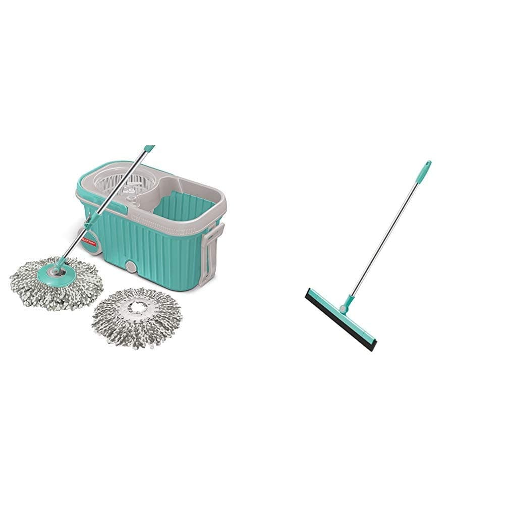 Spotzero by Milton E-Elite Spin Mop with Bigger Wheels and Plastic Auto Fold Handle for 360 Degree C & Spotzero by Milton 180 Degree Water Wiper-Small 0.7 x 27.3 x 67 cm(Aqua Green)