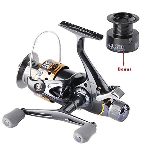 Deari Freshwater Spinning Reel Interchangeable Left/Right Handle; Double Soft Knobs; Metal Spool 9BB+1RB Perfect Carp Fishing Reel + 1 Spare Plastic Spool(J3-30FR)