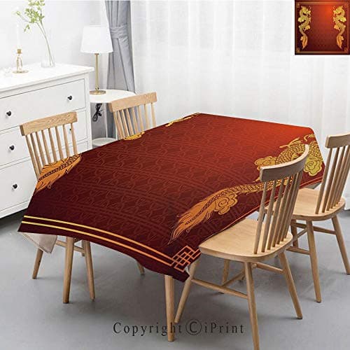 Modern Stitching Tassel Tablecloths Fabric Dust-Proof Table Cover for Kitchen Dinning Tabletop Oblong/Rectangle,40x60 Inch,Dragon,Chinese Heritage Historical Asian Eastern Motif with Legendary Creatur
