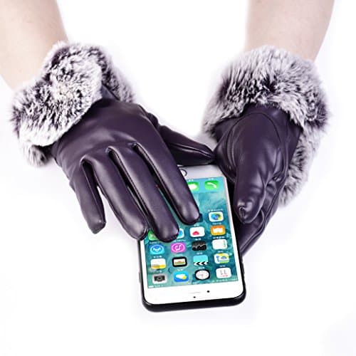 Womens Texting Winter Gloves, Touchscreen Soft PU Leather Warm Lined Gloves