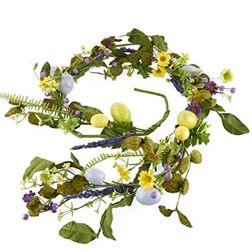 57 Inch Long Springtime Artificial Foliage and Easter Egg Garland for Floral Arranging, Displaying and Crafting