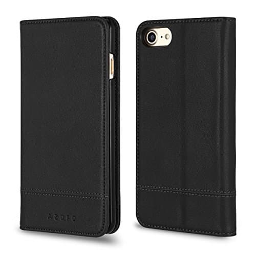 iPhone 8 Case, iPhone 7 Case, AZOFO Genuine Leather Wallet Case, Slim Flip Cover Folio Book Style for iPhone 8 / iPhone 7 with ID&amp;Credit Card Holder, Kickstand, Cash Pockets, Magnetic Clousure, Black