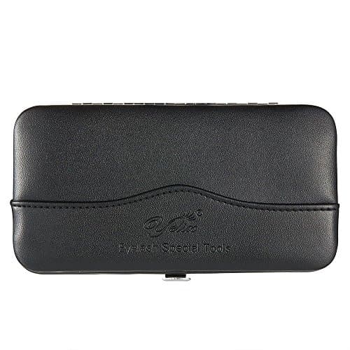 Small Tweezers Case for Eyelash Extensions Individual Makeup Tools Storage Scissors Lash Brush and Tweezers Bag 9 Colors by Yelix (Black)