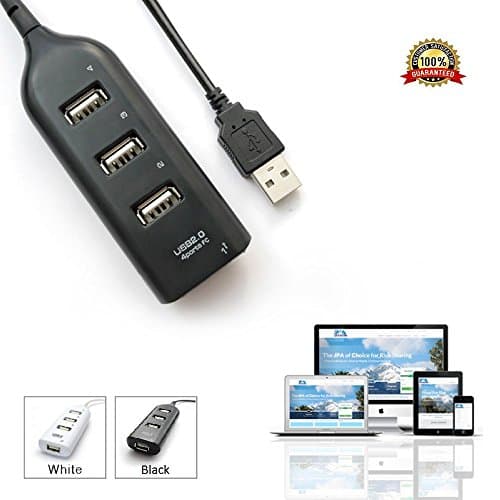 Multi USB 2.0 4 Port Hub for Apple Macbook, Pro, Mac mini, iPad Laptop, Charging and Extension Super Speed Data Transfer, SD Card Reader, PS4, Xbox One, PC, USB Mouse, USB Keyboard (Black)