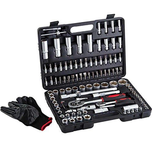 Amazing Tour 108Pcs 1/2 1/4" Screwdriver Drive Socket & Bit Set Combination Reversible Ratchet Wrench, Spinner Handle, Extension Bar, Driver Case,Chrome Vanadium, Mechanics Tool Kit For Automobile