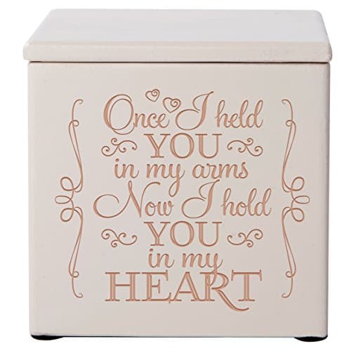 Cremation Urns for Human ashes - SMALL Funeral Urn Keepsake box for Pets - Memorial Gift for home or Columbarium Once I held you in my arms Now I hold you in my- Holds SMALL portion of ashes (Ivory)