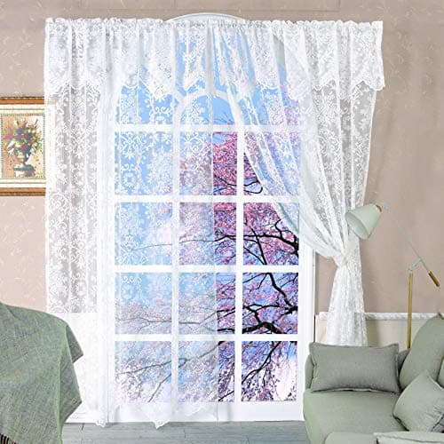 Lace Curtains for Windows 2 Pcs Pack Net Curtains White Vintage Curtains 90 Drop Viole Curtains 152X228cm, White (White)