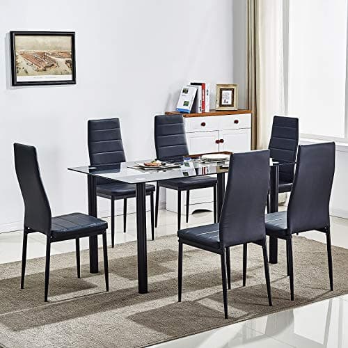 LEIMAIJIAJU Dining Table Set Kitchen Furniture with Dining Chairs, Rectangular Dining Set High Back Design (6 Black Chairs + Table)