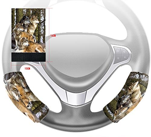 Custom Wolfs Wild Animal Steering Wheel Cover Hook and Loop Covers For Car Size 10x16cm 2 PCS