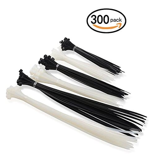 Cable Zip Ties, 300 Pcs Adjustable Durable Self locking 6+8+12-Inch Nylon Wrap Ties in Black & White for Home Office Garage Workshop Heavy Duty (Cable Tie-008)