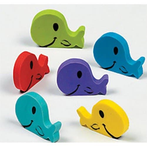 4 dozen Whale Pencil Erasers #2 Assorted Colors (Pack of 48)