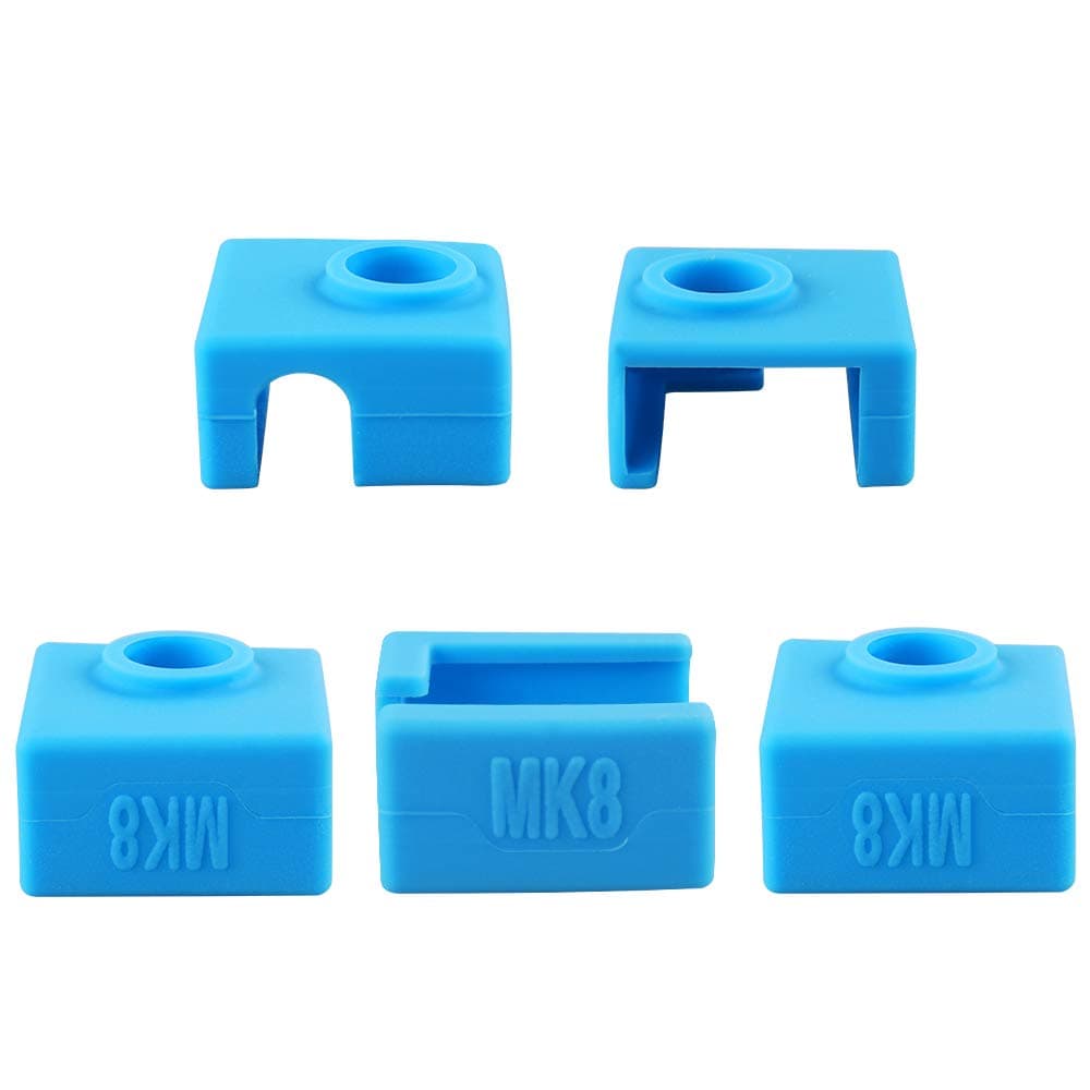 5PCS 3D Printer Heater Block Silicone Cover High-temperature Resistant MK8 Silicone Cover Compatible with CR-10/10S/S4/S5/Ender 3/ANET A8 Blue