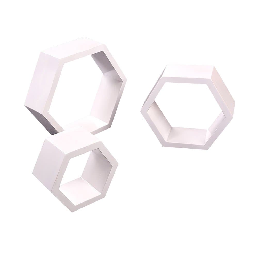 floating shelves Hexagon Wall Shelf Corner Shelf Wall Mount Floating Shelf TV Background Wall Decorative Frame (DIY assembly&Load 20KG) (Color : White)