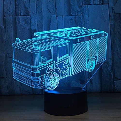 OOFAY LIGHT® 3D LED Night Light Fire Truck Touch Table Desk Lamp 7 Colors Changing Optical Illusion Lights with Acrylic Flat & ABS Base & USB Cable [Energy Class A+++]