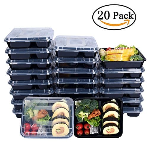 20-Pack Meal Prep Containers 3 Compartment with Lids, Food Storage Bento Box - Stackable, Reusable, Microwave, Dishwasher &amp; Freezer Safe - Portion Control Lunch Boxes(BPA Free)