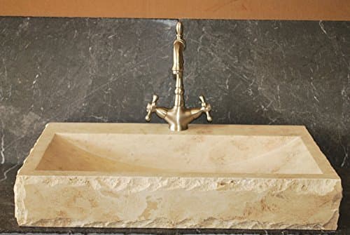 27.5" Ivory Beige Stone Vessel Rectangular Sink. Natural Stone Bathroom Vessel Sink. Rectangular Vessel Sink. Travertine Vessel Sink.