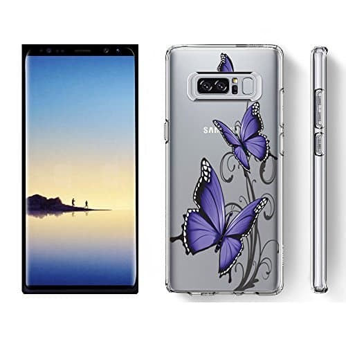 Galaxy Note 8 Case, URAKKI TPU CLEAR Slim Fit Soft Skin Phone Cover for Samsung Galaxy Note 8 8th Gen (2017) [ Purple Butterfly Swirl ] Design Case