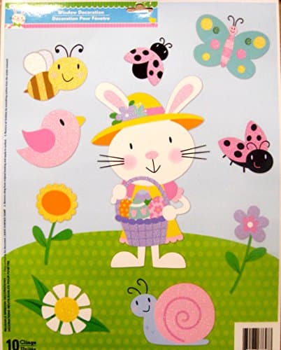 Easter Spring Decorative Window Clings Reusable Stickers Decor Easter Decorations (Springtime Easter Bunny Ladybugs Butterflies)