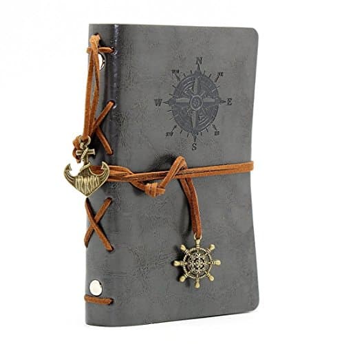 Kunhe Vintage Handmade Leather Cover Notebook Blank String Nautical Unlined Diary Refillable Journal Notebook (Grey)