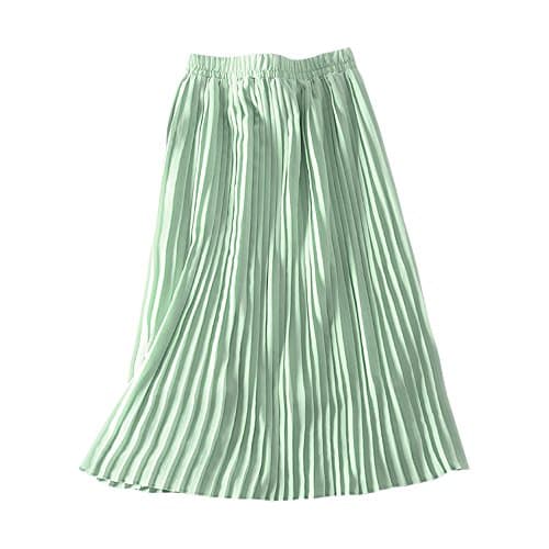 Pleated skirt Spring Temperament Basic High Waisted Skirt Stretchy Flared Casual woman blue pleated skirt (BLUE)