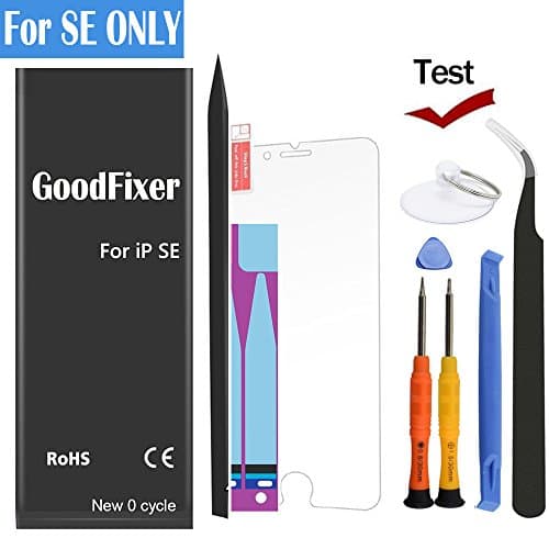 GoodFixer iPhone SE Battery Replacement with Complete Repair Tools Kit, Adhesive Strip &amp; Screen Protector Brand New 0 Cycle - 1624mAh Li-ion Replacement Battery [365 DAYS Warranty] (for SE ONLY)