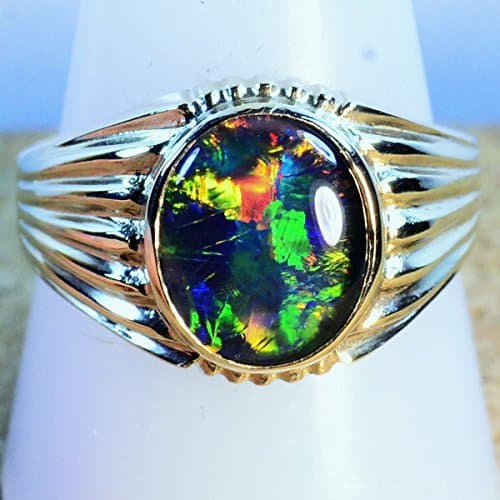 Awesome Mans Solid 14k yellow gold Australian opal ring (12984)