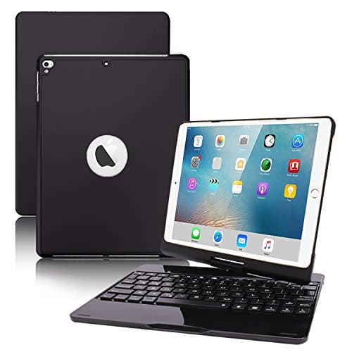 Keyboard Case for 2018/2017 New iPad 9.7/iPad Pro 9.7/iPad Air VANKY 7 Color Backlit Wireless Bluetooth keyboard Folio Smart 360 Rotate Stand,Back Hard Folio Cover,Aluminium Alloy(Black)
