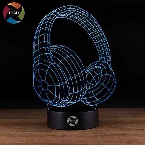 3D Optical Illusion Night Light - 7 LED Color Changing Lamp - Cool Soft Light Safe For Kids - Solution For Nightmares - Headphone Music Lover