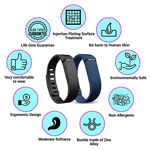 Zlipy Replacement Bands for Fitbit Flex - Black-Navy Blue