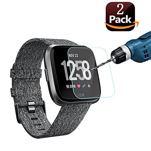 AOSOK Fitbit Versa Screen Protector, [2Pack] [Tempered Glass] [9H Hardness] [Crystal Clear] [Scratch Resist] [No-Bubble] Shatterproof Protective Glass for Fitbit Versa (2Pack)