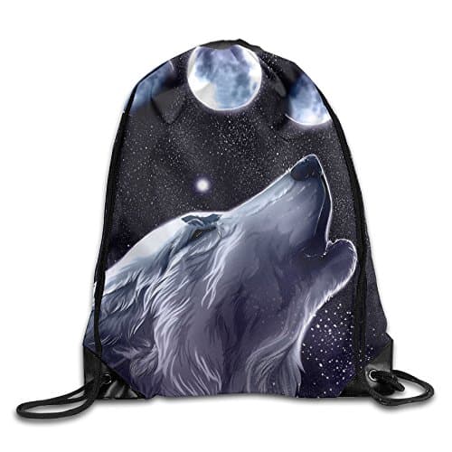 Moon Wolf Head Portable Sack Bag, Drawstring Backpack, Sport Bag, Drawstring Bag For Men Women, Sport , Travel, Home, Gym, Outdoor, Activity (16.9 14.2 Inch)
